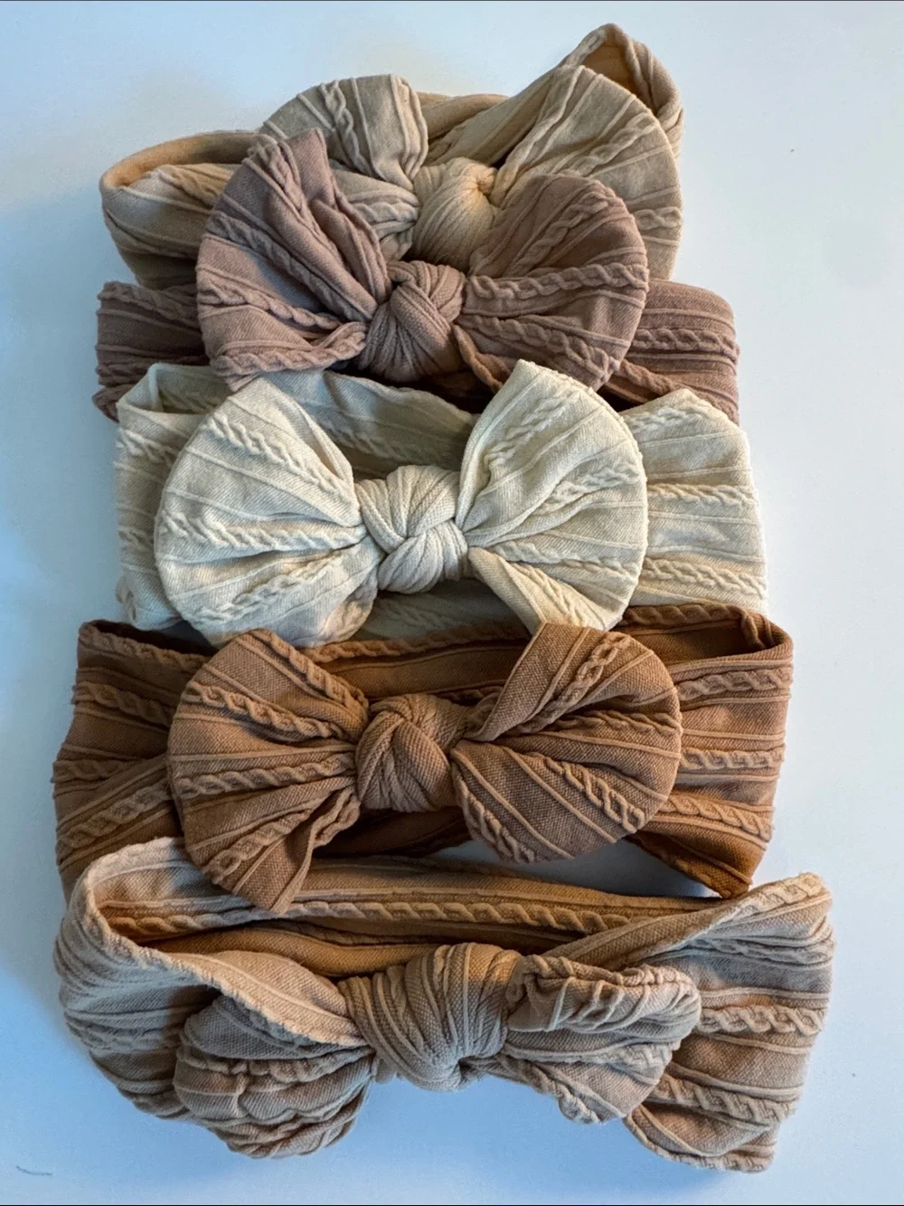 Five Neutral Knotted Fabric Headbands - Beige & Brown Set